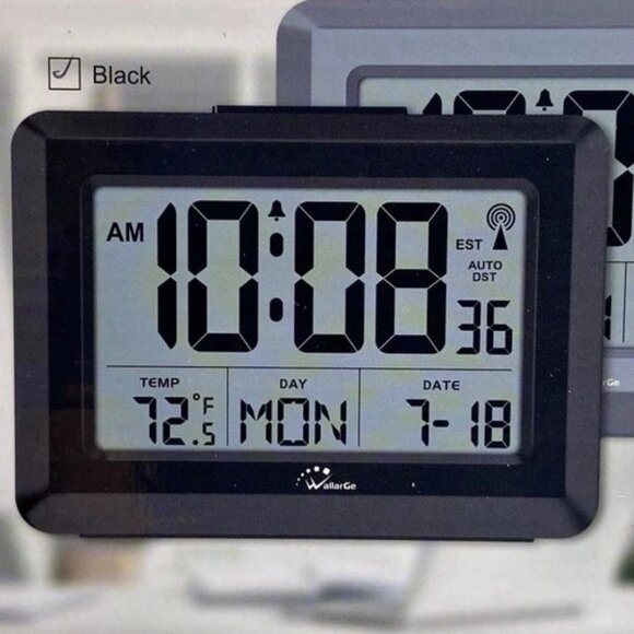 WallarGe Atomic Clock Black Indoor Temp Alarm 8.5" Battery Operated CL6008-B NIB - Picture 2 of 8